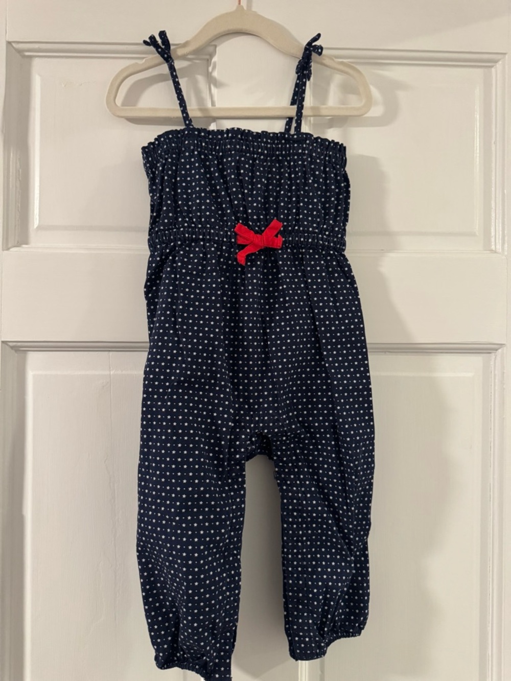 GAP Navy Star Polka Dot Girls Romper with Red Bow Accent